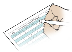 Hand writing in blood pressure log.